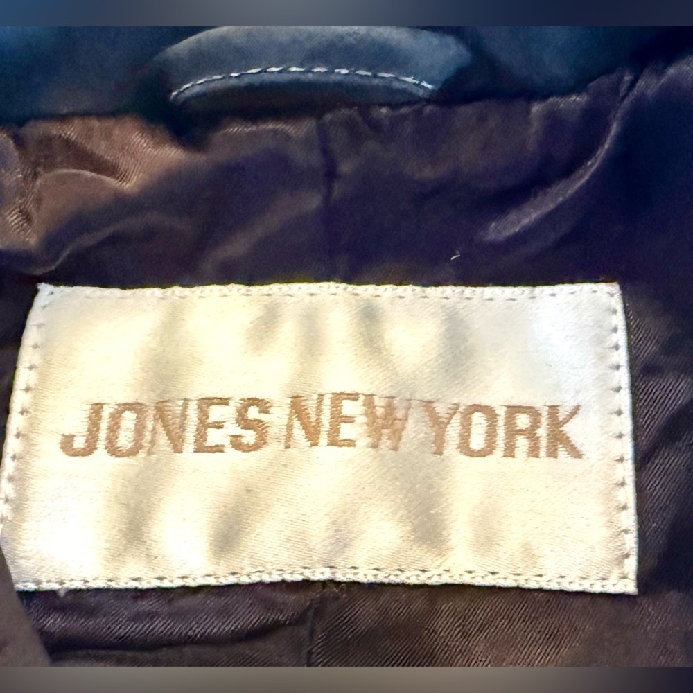 Jones New York Trench Coat M 8 10 Vintage 80s Long Black Double Breasted Spring - Picture 8 of 11